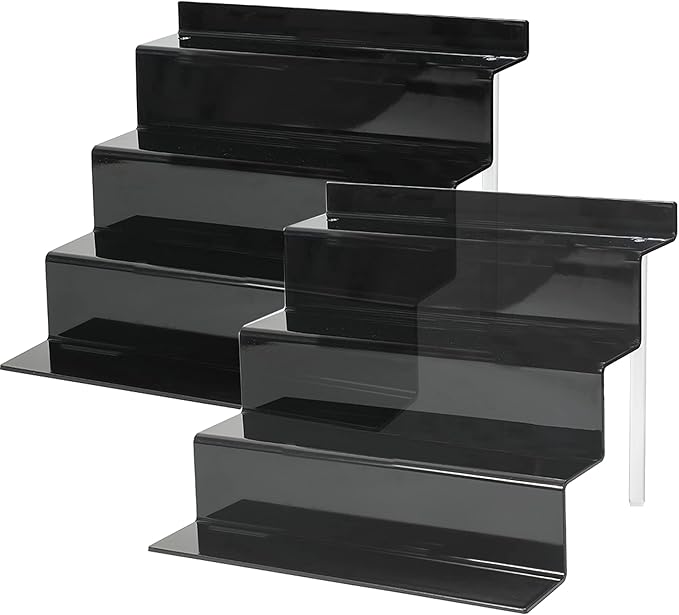 Acrylic Stands for Display,4 Tier Black Cupcakes Perfumes Cologne Funko Pop Figurines Display Stand Risers Shelf for Decoration and Organizer(2pack,12 x 9 INCH)