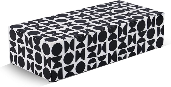 Handicrafts Home Large Decorative Storage Box with Lid – 10x4.5x2.5” Coffee Table Organizer, Keepsake- Decorative Boxes for Home Decor, Stylish Decorative Box for Office Decor- Geopop- Black White
