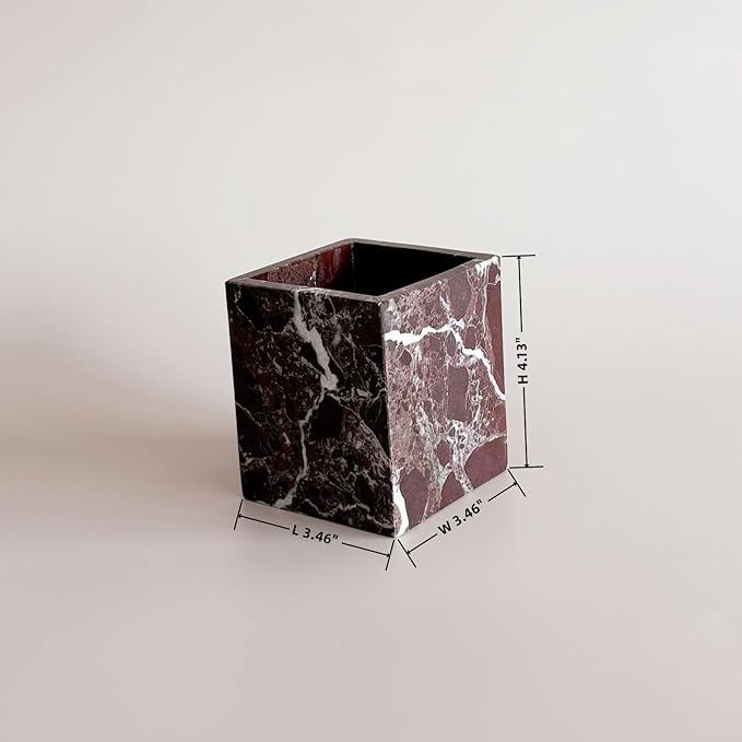 Natural Marble Stone Square Storage Container Empty Vessel Holder Cup for Candle/Pens/Sundries items (Rosa Levanto)
