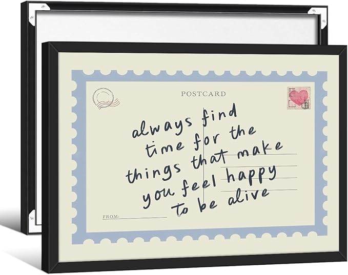 Positive Affirmations Quotes Wall Art Blue Preppy Postcard Poster 08x10 inch Black Framed Always Find Time Horizontal Canvas Prints Retro Happy Home Wall Decor