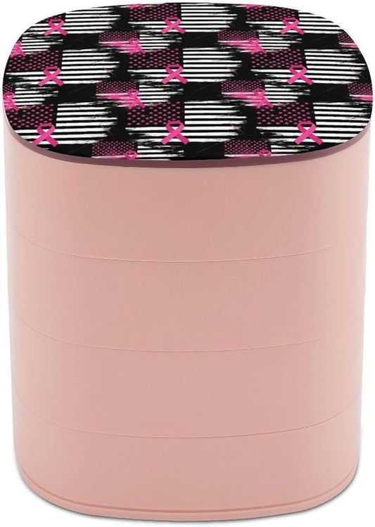 4-Layer Rotatable Jewelry Storage Tray with Mirror Breast Cancer Awareness Ribbon Pink American Flag Jewelry Organizer Earring Holder for Women