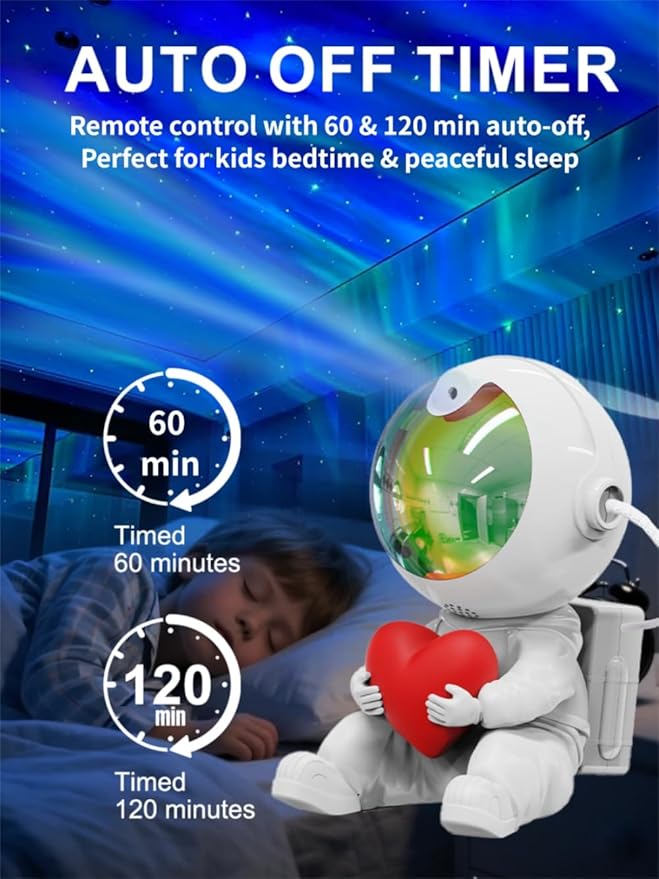 Aurora Projector Galaxy Night Light - Astronaut Space Projector Adjustable Head Angle, Ceiling LED Lamp with Timer and Remote, Kids Room Decor Aesthetic, for Christmas & Birthdays Home Party