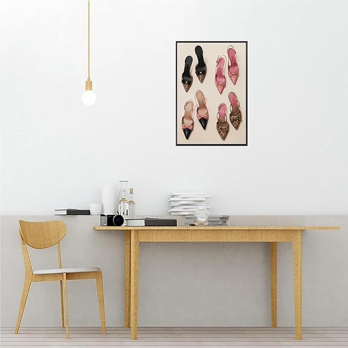 Pink Heel Leopard Posters Trendy Bow Leopard Heels Canvas Wall Art Coquettish Preppy Girly Decor Pink Sexy Aesthetic Prints Painting For Dormitory Bedroom Apartment 12x16in Framed
