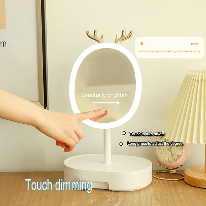 LED Makeup Mirror Stepless Dimming USB Rechargeable,Cosmetic Organizer Boxes90° Rotating Freestanding Mirror for Makeup,Touch Screen,Removable Makeup Mirror,Green