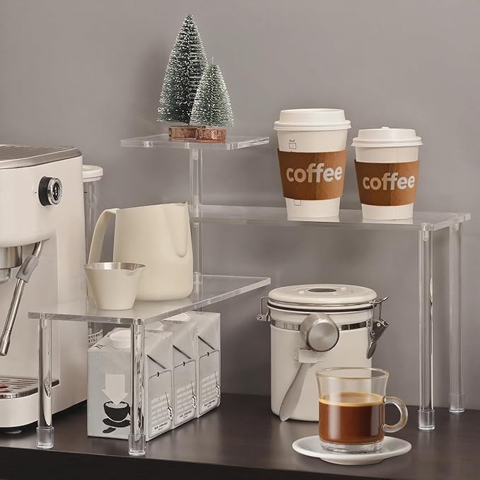 Bathroom Organizer-Acrylic Countertop Corner Shelf,3-Tiers Organization Trays,Moveable Storage Shelves, Waterproof Spice Rack Gift for Kitchen,Home,Coffee Break Room,Makeup