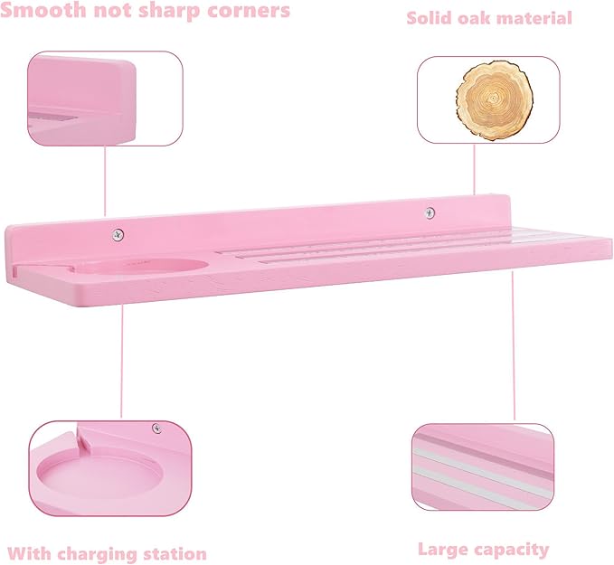 PHOENANCEE for Tonies Shelf Magnetic,for Toniebox Figures Storage Display Shelf 30-36 Character,Wall Floating Shelves Wooden,Compatible Charging Station for Children Kid's Room,Oak,1 Tier