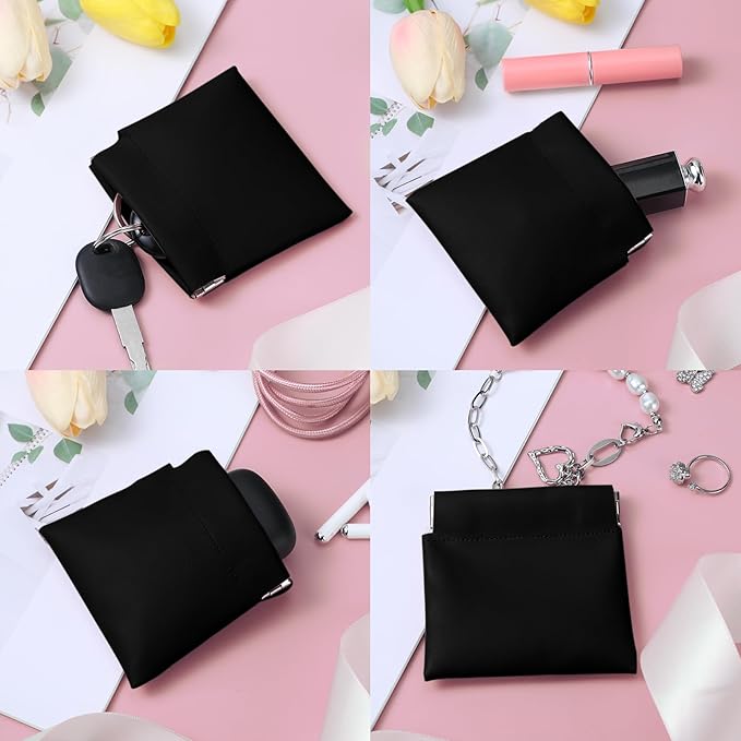 50 Pcs PU Leather Jewelry Pouch Jewelry Travel Bag Jewelry Gift Bags Pocket Cosmetic Bag Portable Jewelry Organizer (Black)