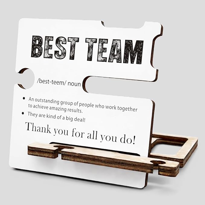 Team Appreciation Gifts for Coworker - Multi-functional Desk Organizer - Motivational Best Team Office Quote Wooden Sign for Office Desk Shelf Decor