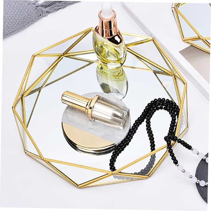CHILDWEET Decorative Mirror Tray for Dresser Elegant Glass and Makeup Organizer for Jewelry Perfume and Trinkets Versatile Vintage Design for Home Hotel and Retail Display
