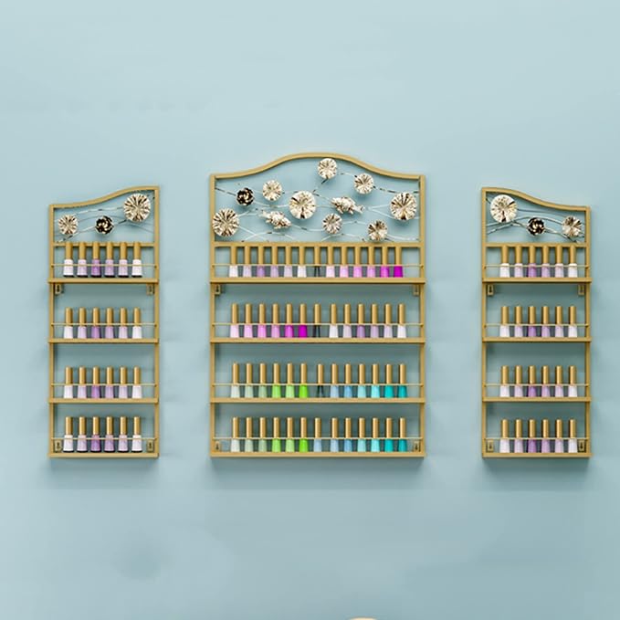 Metal Wall-mounted Nail Polish Storage Racks Nail Polish Display Rack Wall-Mounted Shelf Organizer Storage Holder Metal Floating Shelf Ledges Combination Shelf for Essential Oils,Perfume,Makeup Bottle