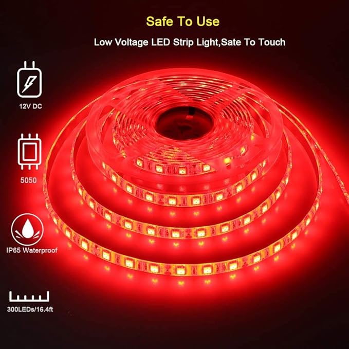 Pontoon LED Strip Lights, 12V 5M/16.4FT Waterproof Marine LED Light Boat Interior Lights, Boat Deck Light for Night Fishing, Ideal for Pontoon and Fishing Boat, Extension Cable Included (Red)