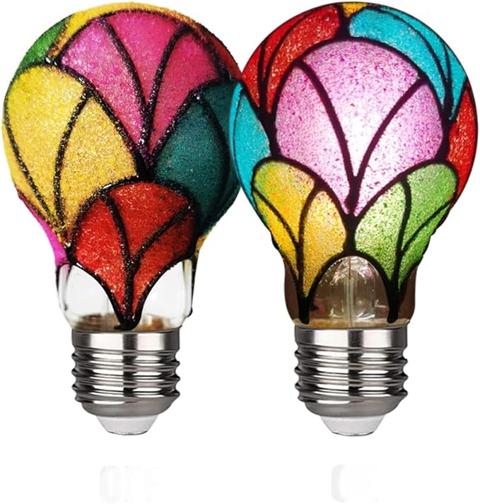 Stained Glass LED Light Bulb, 3.5W E26 Base A19/A60 Color Bulb 120V, Frosted Ambiance Bulb for Home Lighting, Party, Festive Decoration, 2 Pack Non-Dimmable