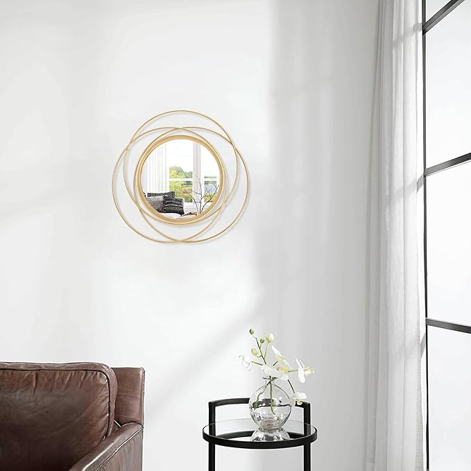 Gold Art Circle Mirror for Wall with Iron Metal Wire Frame Wall-Mounted Mirror for Home Decor Living Room Bedroom Bathroom Entryway Small 12"