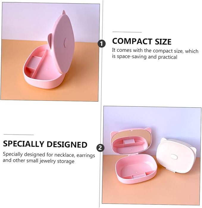 Didiseaon Jewelry Boxes for Boys and Girls Cartoon Cat Ear Design Necklace Organizer Makeup Storage Case Mirror