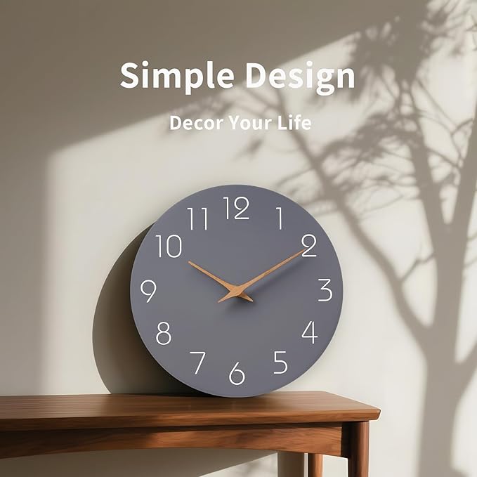 Mosewa Large Wall Clock 16 Inch Gray Modern Silent Non Ticking Battery Operated Decorative for Bedroom Bathroom Living Room Kitchen Home Office Hotel