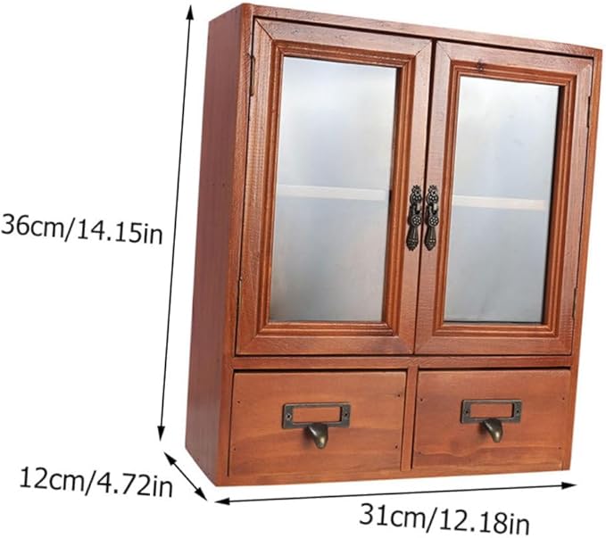 Ipetboom Storage Cabinet for Makeup and Sundries Wooden Dressing Table Organizer with Drawer Design Capacity Sundries Holder for Bedroom and Bathroom Use Retro Style
