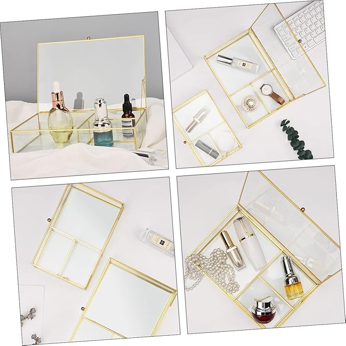 Glass Jewelry Storage Box Makeup Organizer Cosmetics Holder Lipstick Box Desktop Display Case Model Display Case