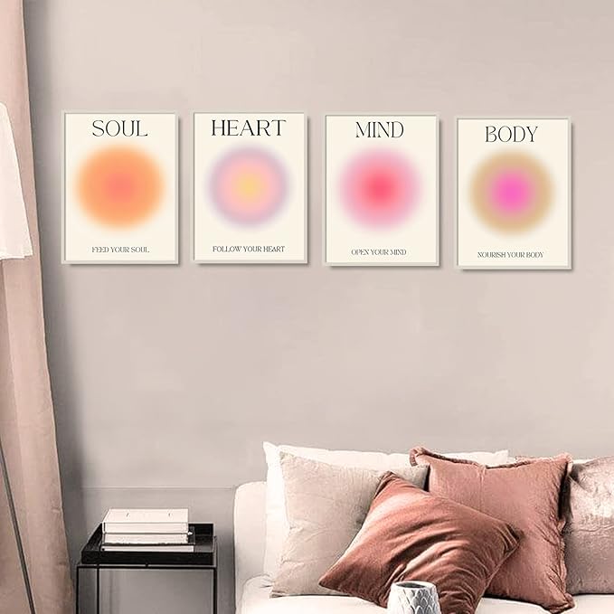 NCYEL 4 colorful abstract halo posters angel number positive energy inspirational language inspirational wall art bedroom girls room pink decoration living room bedroom apartment hotel dormitory16x24