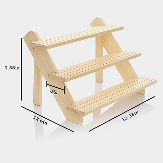3 Steps Display Riser, Earring Display Stands, Showcase Cascading Merchandise Organizer Tray Vendor Display Supplies for Tabletop Shows Solid Wood…