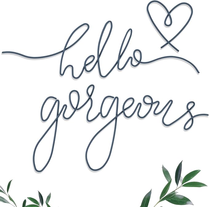 Hicarer Hello Gorgeous Metal Wall Art Decor Minimalist Decoration Metal Hello Gorgeous Decorative Sign for Living Room Office Bedroom Hotel Home Wall Decoration(Blue,Classic Style)