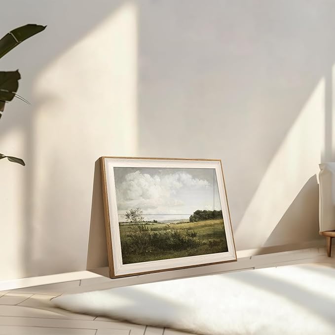 ASTRDECOR Framed Canvas Wall Decor for Bedroom, Vintage Nature Wall Art for Home Decor Aesthetic, Mountain Pictures Green Wall Decor Living Room, Meadow Oil Painting Landscape Wall Art Prints-12''x16''