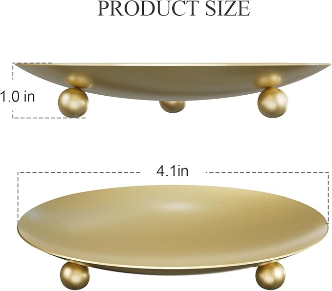 Gold Candle Holders for Pillar Candles, Set of 2 Premium Metal Candle Plates Candle Stand for LED or Wax Candles, Decorative Pillar Candle Holder Dish for Table Centerpiece