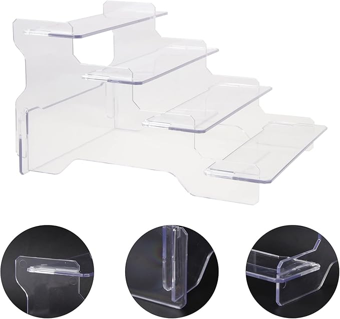 Yardwe Four-Tier Display Riser Stand Clear Plastic Organizer with Detachable Ladder Shelf for Model Display Jewelry Storage Small Home Decor and Cosmetics Holder 8.18X6.61X9.44In