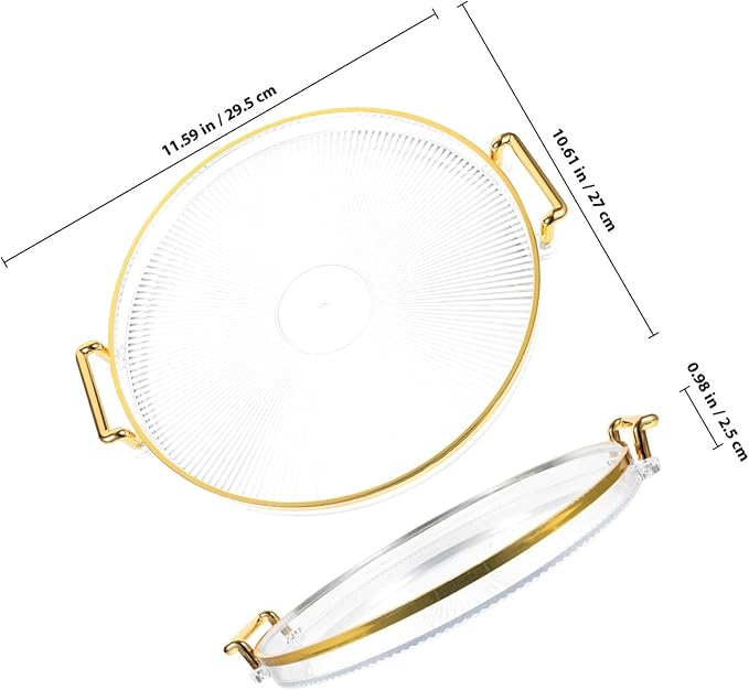 Lurrose Teacup Tray with Gold Rim, Striped Decorative Centerpiece Tray for Home, Multipurpose Fruit and Candy Platter, Makeup Organizer for Bathroom and Kitchen Use