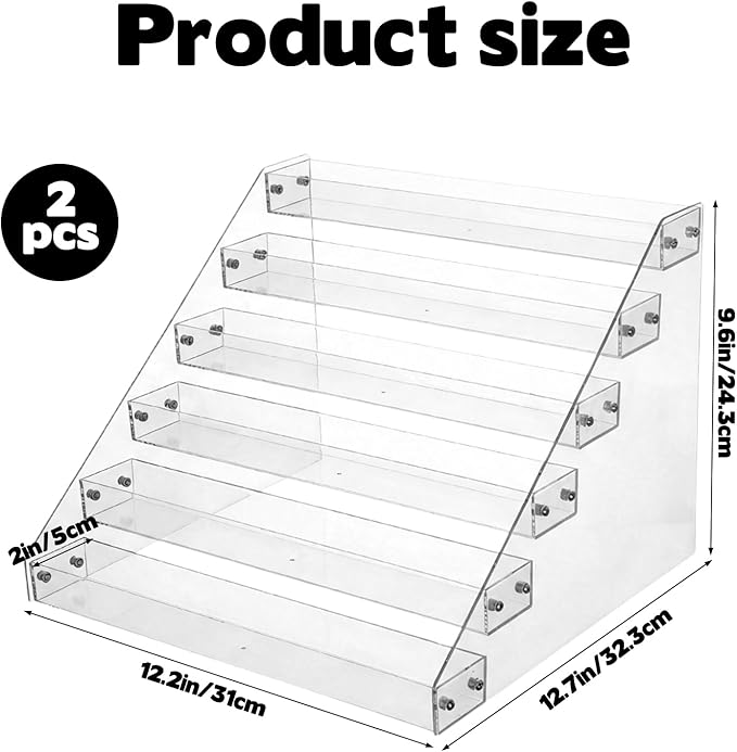 2 Pack 6 Tier Perfume Organizer Stand, Versatile Acrylic Perfume Organizer Holder Display Stand Storage Tray for Figures Makeup Nail Polish Graded Cards Organization