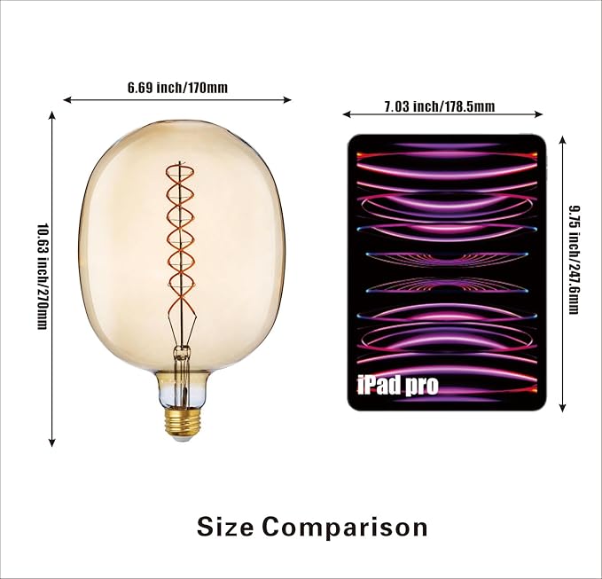SD LUX Oversized Vintage Giant LED Light Bulb Huge Edison Bulb- Dimmable, 8W 450LM (50W Equi), Warm White 2200K, Medium E26 Base - Perfect for Decorative Pendant Lighting, 1 Pack(DG170)