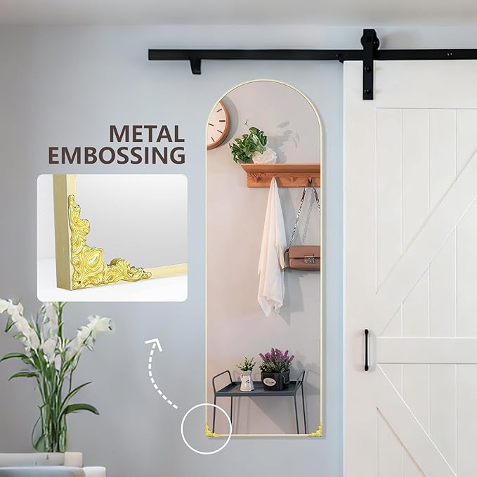 50"x16" Door Mirror, Arched Full Length Mirror, Over the Door Mirrors Full Length, Hanging Mirrors for Bedroom, Bathroom, Gold