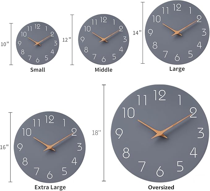 Mosewa Large Wall Clock 18 Inch Gray Modern Flatwood Silent Non Ticking Battery Operated Decorative for Bedroom Bathroom Living Room Kitchen Home Office Hotel