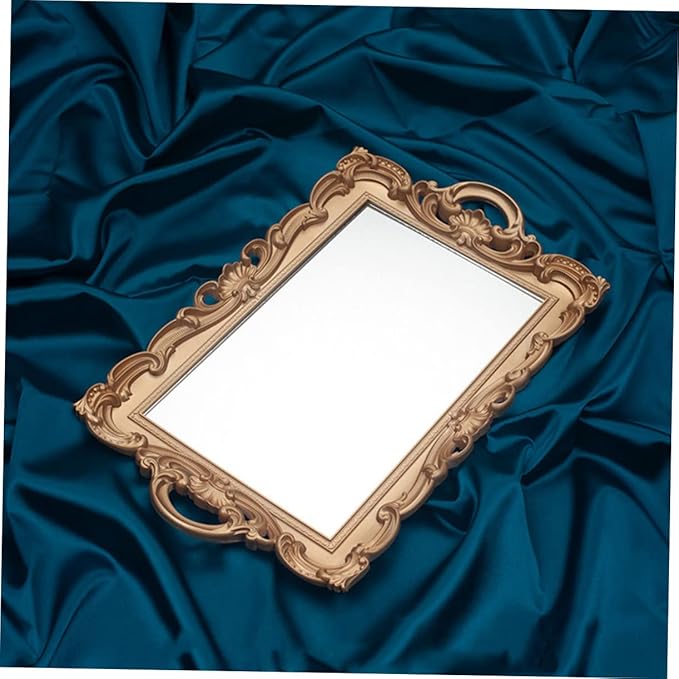 Vintage Golden Mirror Makeup Tray European Style Cosmetics Organizer for Perfume Storage Decorative Vanity Tray for Home Party and Dresser Display