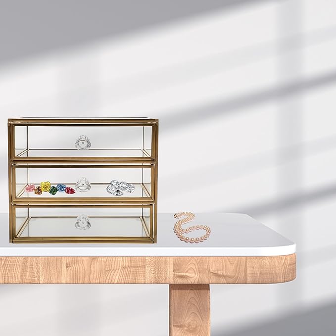 PRETYZOOM Multi Drawer Tabletop Storage Case Elegant Jewelry Organizer Transparent for Cosmetics Rings Earrings Bracelets Space-saving Design for Home Office Use