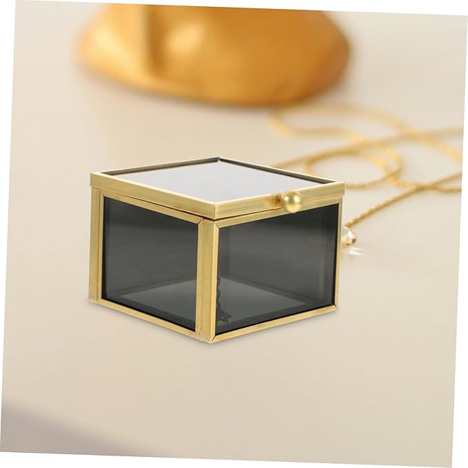 Healifty Square Glass Jewelry Box Lid Modern Decorative Organizer for Cosmetics and Accessories Multi-functional Keepsake Storage Container