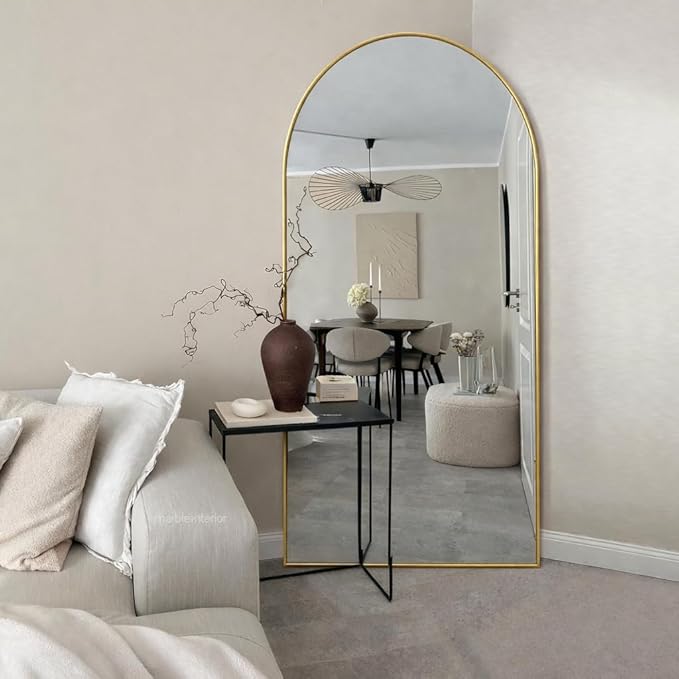 SUNQUEEN Arched Mirror Full Length, 71"×32" Full Length Mirror with Stand, Standing Floor Mirror Wall, Hanging or Leaning Large Full Body Mirrors for Bedroom Living Room(Gold)