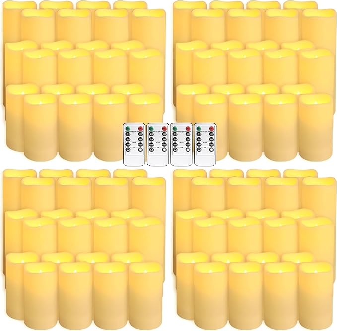 YOROXRG Set of 96 Waterproof Outdoor Flameless Candles, LED Candles with 4 Remote and Timer,(H 4" 5" 6" x D 2.2"),for Halloween Wedding Festival
