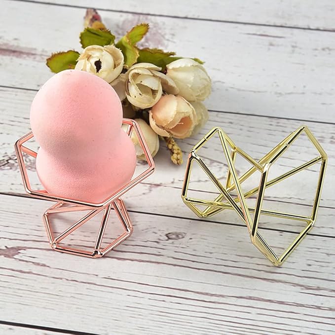 PURPLELILY Metal Display Stand For Crystal Glass Lens Ball Sphere Holder Leg Makeup Sponge Organizer Rack Home Decor Crystal Glass Metal Display Stand, Golden