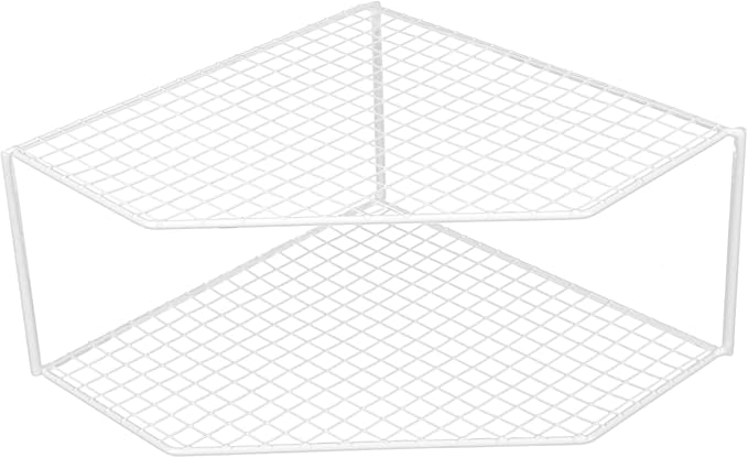 SHERCHPRY 2-Tier Corner Storage Shelf Metal Wire Cabinet Corner Shelf Organizer Plates Dishes Spices Rack Kitchen Cosmetics Makeup Organizer Holder for Home Pantry Bathroom