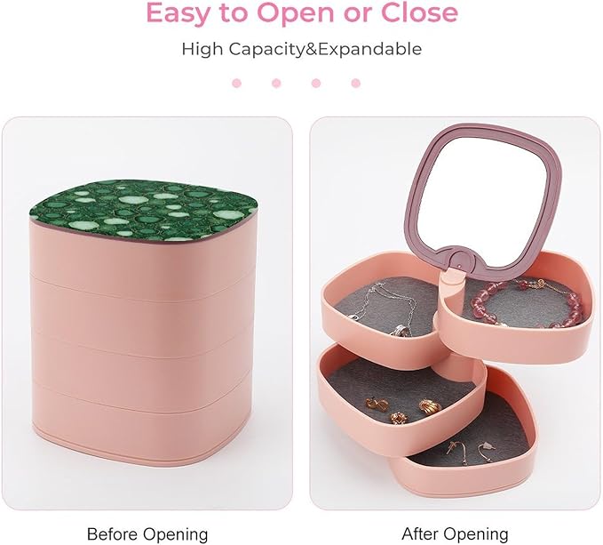 4 Layer Rotatable Travel Jewelry Case with Lid Emerald Green Marbled Teal Marble Jewelry Organizer Storage Box Earring Holder