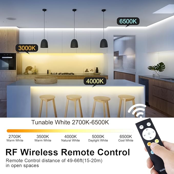 Wefomey White LED Strip Lights, Dimmable Bright 24V Flexible Tape Light with Remote and App Control, UL-Listed Power Supply, 2700K-6500K White Lights for Bedroom (1 Rolls of 131ft)