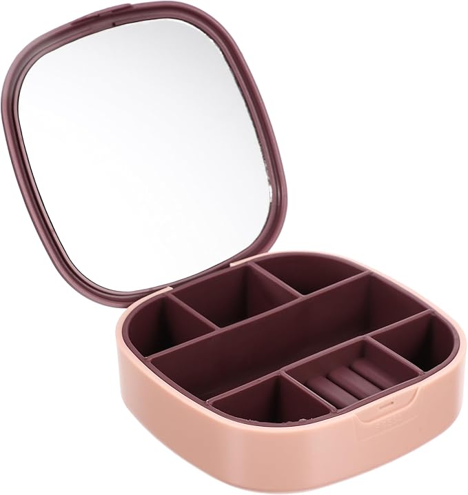 DOITOOL Portable Travel Jewelry Box with Mirror Pink Purple Small Jewelry Organizer for Rings Necklaces Earrings Storage and Display Women’s Makeup
