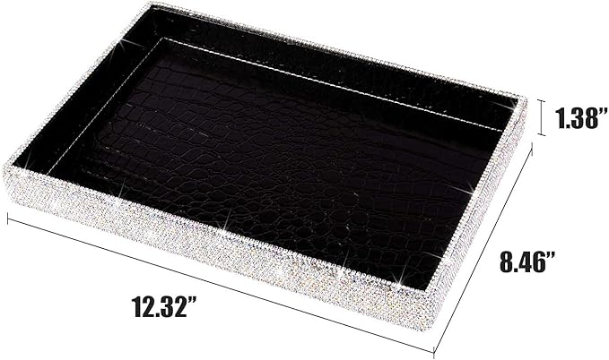 Jewelry or Makeup Storage Box Organizer Display Storage Case Desk for Dresser, Bathroom, Bedroom, and Makeup Perfume,Magnificent Handmade Serving Tray, Handicraft with Glittery Crystal(Silver)