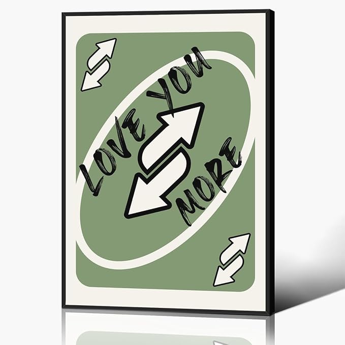 Trendy Sage Green Canvas Wall Art, Love You More Quote Aesthetic Poster, Retro Playing Card Art Print, Preppy Girly Bedroom Wall Decor, Cute Arrows Sign Picture 12x16in Framed