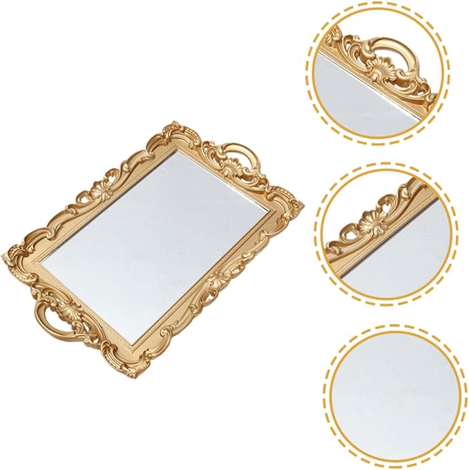 FRCOLOR Decorative Mirror Plate Perfume Tray Makeup Vanity Tray for Dresser Organizer with Glass Surface for Bathroom and Bedroom Display