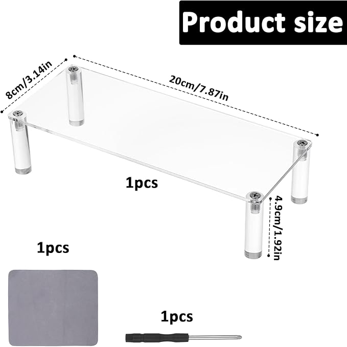 Acrylic Riser, Display Stand Clear Shelf 7.87x3.15x2 Inches Small Display Risers 1 Tier Rectangular Organizer Lightweight Tabletop Shelf for Cosmetic Products Tabletop Use and More
