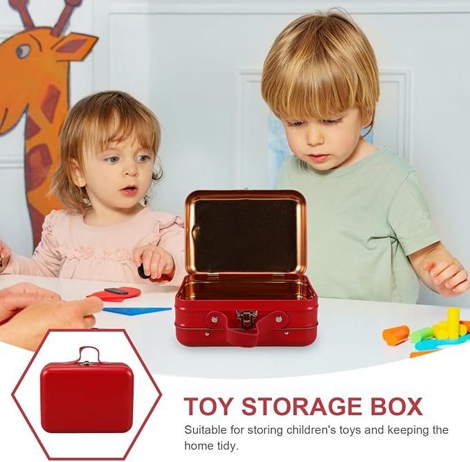 VALICLUD Mini Suitcase Storage Box with Handle 7.28X5.11X3.34In Portable Tinplate Organizer for Travel Makeup Toys and Jewelry Vintage Decorative Storage Case