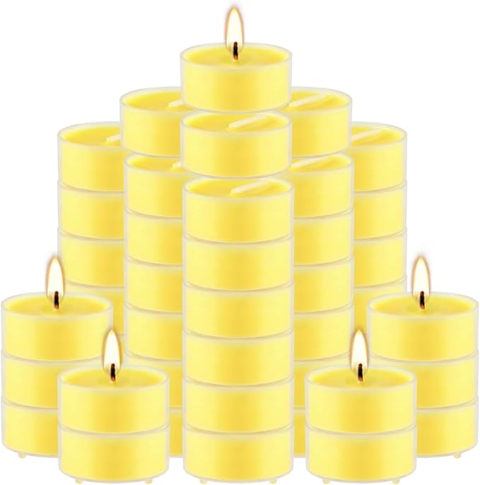Fclayvts 3.5-Hour 50Pack Citronella Tealight Candles, Outdoor and Indoor Summer Scented Candle,Natural Soy Wax Candle for Home Patio Garden Yard Balcony,BBQ Birthday Emergency.