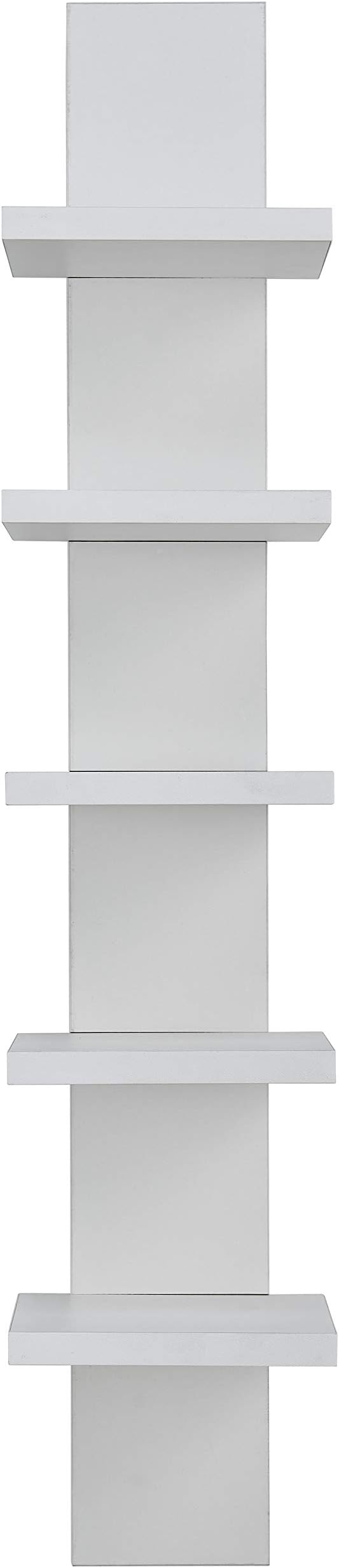 Danya B 5 Tier Wall Shelf Unit Narrow Smooth Laminate Finish - Vertical Column Utility Shelf Floating Storage Home Decor Organizer 5.1" x 6" x 30" (White)