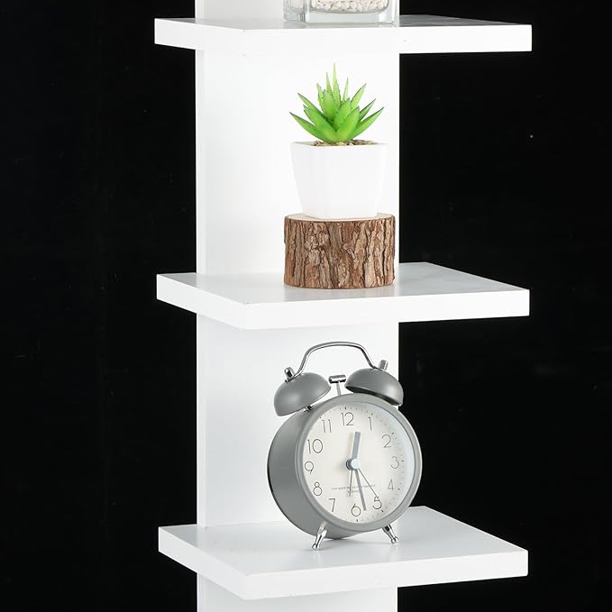 2 Pack 5 Tier Wall Shelf Unit - Narrow Smooth Laminate Finish - Vertical Column Wall Decor Mount Floating Storage Home Decor Organizer Tall Tower Utility Shelf for Bedrooms, Living Rooms(White)